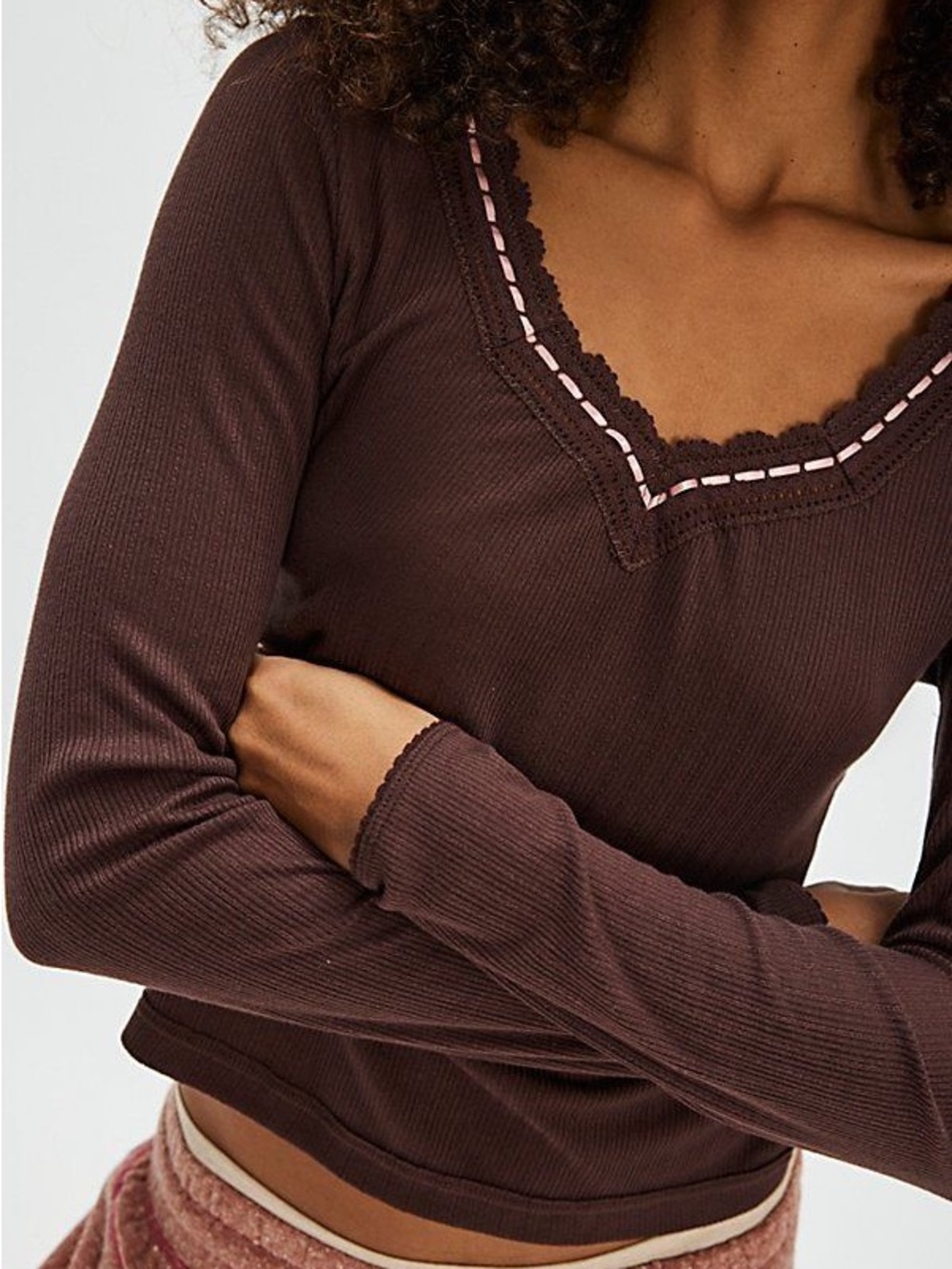 NWT FP Intimately Only You Long Sleeve Chocolate Brown XS